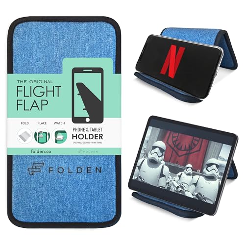 Flight Flap Airplane Phone Holder - Foldable Phone Stand for Plane Travel - color: Denim, size: Large
