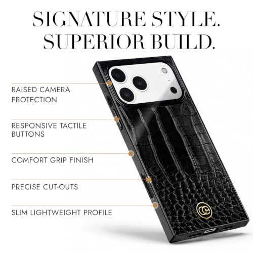 COCOMII Rectangle for iPhone 17 Pro Max Case, Black Crocodile Leather | Compatible with MagSafe Wireless Charging, Shockproof 10ft Drop Protection, Camera & Screen Protection, Premium Glossy Finish - color: Black Crocodile Leather, size: iPhone 17 Pro Max