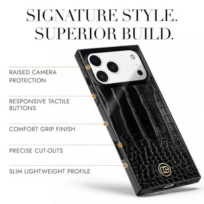 COCOMII Rectangle for iPhone 17 Pro Max Case, Black Crocodile Leather | Compatible with MagSafe Wireless Charging, Shockproof 10ft Drop Protection, Camera & Screen Protection, Premium Glossy Finish - color: Black Crocodile Leather, size: iPhone 17 Pro Max