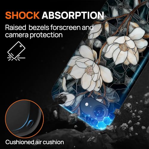 Magnetic Case for iPhone 16e, Compatible with Magsafe,PC Hard Shell & Silicone Inner Bumper, Anti-Scratch Full-Body Cover Shockproof Slim Design - Stained Glass Unique Magnolia - color: Stained Glass Unique Magnolia, size: iPhone 16e