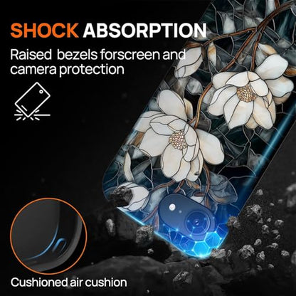 Magnetic Case for iPhone 16e, Compatible with Magsafe,PC Hard Shell & Silicone Inner Bumper, Anti-Scratch Full-Body Cover Shockproof Slim Design - Stained Glass Unique Magnolia - color: Stained Glass Unique Magnolia, size: iPhone 16e