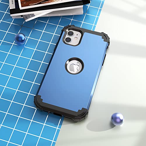 IDweel for iPhone 11 Case with Screen Protector(Tempered Glass), Hybrid 3 in 1 Shockproof Slim Fit Heavy Duty Protection Hard PC Cover Soft Silicone Bumper Full Body Case,Peace Blue/Black - color: Peace Blue/Black