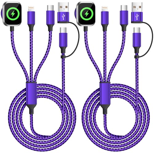 Travel Essentials 3in2 Multi Charging Cable for Apple Watch Charger,2PC 5FT - color: Dark Purple, size: AC to C+L+iWatch
