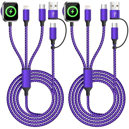 Travel Essentials 3in2 Multi Charging Cable for Apple Watch Charger,2PC 5FT - color: Dark Purple, size: AC to C+L+iWatch
