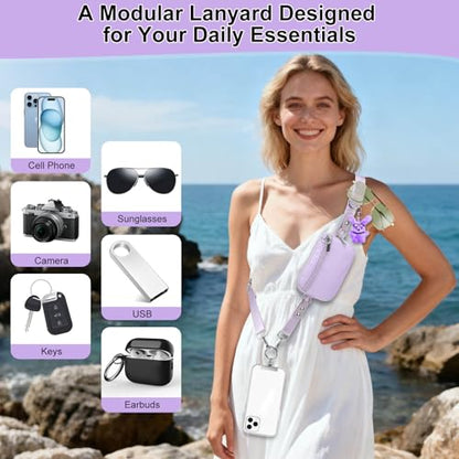 Phone Lanyard Crossbody with Detachable RFID Wallet (Purple) - color: Purple, size: Medium