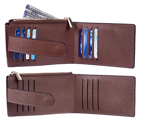 Chelmon Women's RFID Slim Card Holder Wallet | Thin Bifold Multi Card Case with Zipper Coin Pocket Purse for Women(Deep Brown) - color: Deep Brown