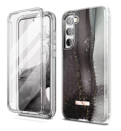 SURITCH for Samsung Galaxy S23 Plus Case, [Built-in Screen Protector] [Dual-Layer Protection ] Full Protection Shockproof Rugged Bumper Phone Cover for Samsung S23 Plus 6.6 Inch - Black Marble - color: Black Marble