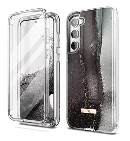 SURITCH for Samsung Galaxy S23 Plus Case, [Built-in Screen Protector] [Dual-Layer Protection ] Full Protection Shockproof Rugged Bumper Phone Cover for Samsung S23 Plus 6.6 Inch - Black Marble - color: Black Marble