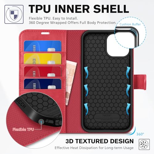 TUCCH Case Wallet for iPhone 13 Pro Max (6.7"), RFID Blocking Folio, Red - color: Red