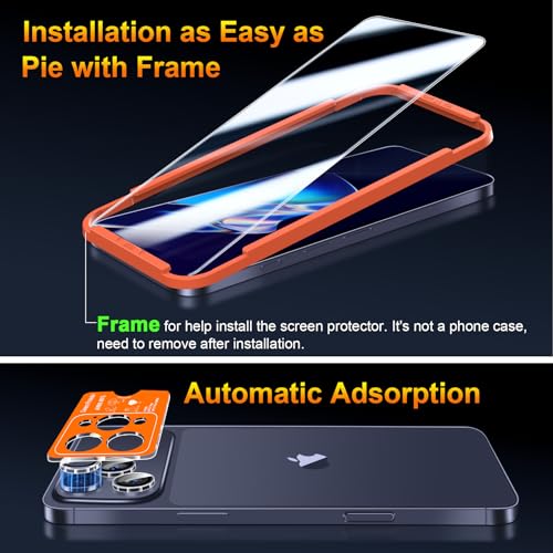 QsmQam 3 Pack Screen Protector for iPhone 17 Pro 6.3 Inch + 1 Pack Individual Camera Lens Protector, Ultra HD Tempered Glass, Military Grade Shatterproof, Case Friendly [with Installation Frame] - size: iPhone 17 Pro