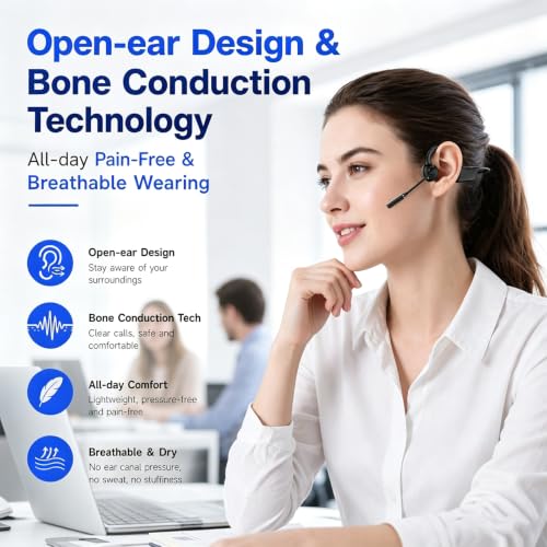 Open-Ear Headphones with Noise-Canceling Mic, Bone Conduction Headphones