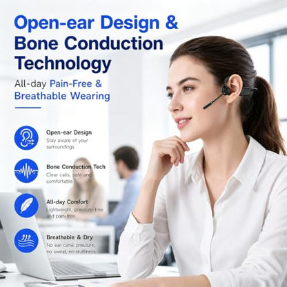 Open-Ear Headphones with Noise-Canceling Mic, Bone Conduction Headphones