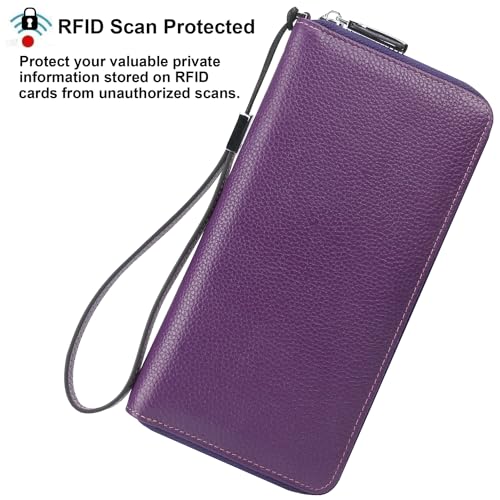 Small Compact Women Wallet RFID Blocking Genuine Leather Bifold Purse with ID Windows - color: 1- Pebbled Purple, size: one size
