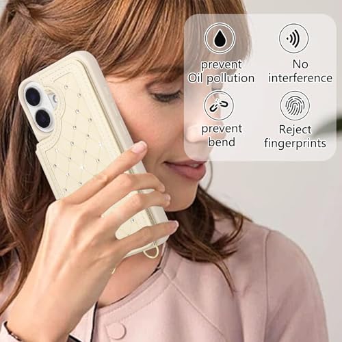 for iPhone 17 Wallet Case with Card Holder Slots and Strap, RFID Blocking Magnetic Flip Folio Cover, Crossbody Purse Protection Case with Kickstand,Beige Diamond - color: Beige Diamond, size: iPhone 17(6.3")