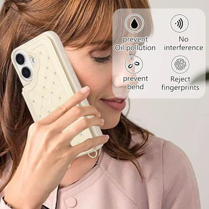 for iPhone 17 Wallet Case with Card Holder Slots and Strap, RFID Blocking Magnetic Flip Folio Cover, Crossbody Purse Protection Case with Kickstand,Beige Diamond - color: Beige Diamond, size: iPhone 17(6.3")
