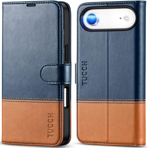 TUCCH Case Wallet for iPhone Air (6.5"), RFID Blocking Folio, Blue & Brown | 4 Card Holders, Kickstand, PU Leather, Magnetic Closure, Shockproof TPU Shell, Protective Flip Cover - color: Two-tone Blue & Brown
