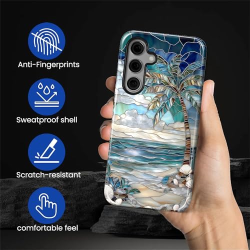 Case for Samsung Galaxy S26, 2 in 1 PC Hard Shell & Silicone Inner Bumper, Anti-Scratch Full-Body Cover Shockproof Slim Design -Beach Palm Tree - color: Beach Palm Tree, size: Galaxy S26