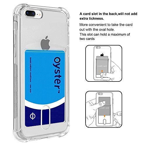Clear Case with Card Holder, [Slim Fit][Wireless Charger Compatible] Protective Soft TPU Shock-Absorbing Bumper Case with Soft Screen Protector Compatible with iPhone 7 Plus / 8 Plus - size: iPhone 7 Plus