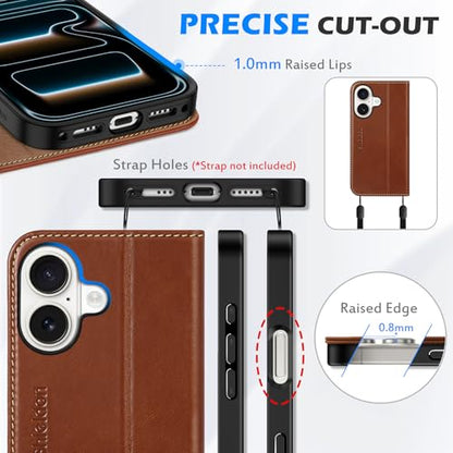 SHIELDON Genuine Leather Case Wallet for iPhone 17 6.3" 2025, Retro Brown | Flip Magnetic Cover, RFID Blocking, Credit Card Holder, Kickstand, Book Design, Shock-Absorbent Phone Cover - color: Retro Brown