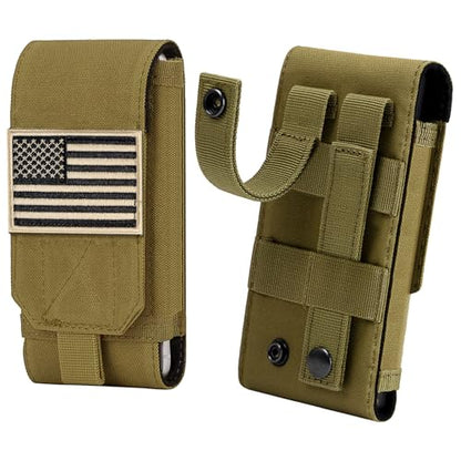 Tactical Molle Phone Cover Case, Heavy Duty Loop Belt Holster Pouch with Flag Patch for iPhone 17 Pro Max/Air/17 Pro/17/16 Pro Max/15 Pro Max/14 Pro Max/13 Pro Max, for Galaxy S26 Ultra - color: Khaki