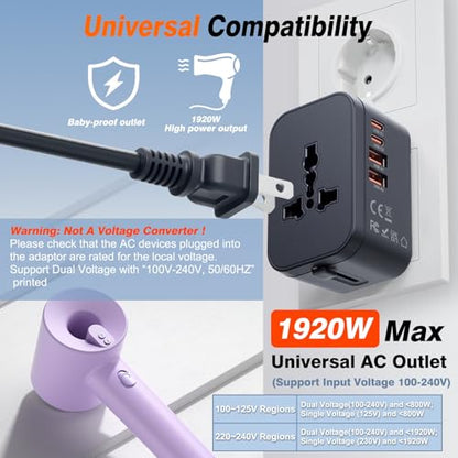 Universal Travel Adapter Fast Charger Worldwide Plug Adapter 4 Ports