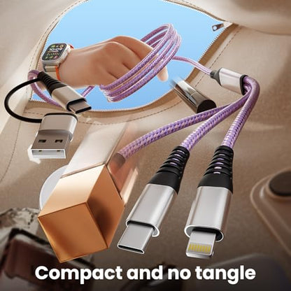 Travel Essentials 3 in 2 Multi Charging Cable for Apple Watch Charger, 5FT - color: Purple, size: 1Pack5FT