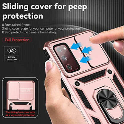 for Samsung Galaxy S20 FE 5G Case with Camera Lens Cover HD Screen Protector, Military-Grade Drop Tested Magnetic Ring Holder Kickstand Protective Phone Case for Samsung Galaxy S20 FE 5G (Rose Gold) - color: Rose Gold with camera cover Military-Grade 2nd