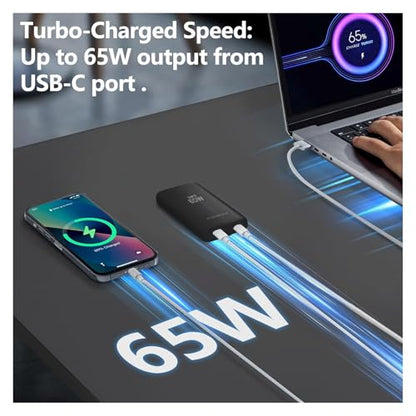 65W GaN USB C Charger,Dual-Port Fast Wall Charger,PD 3.0 & QC 4.0,Foldable Plug for MacBook Pro/Air, iPhone 15, iPad Pro, Galaxy S24, Steam Deck & More (Black-2C) - color: Black-2C