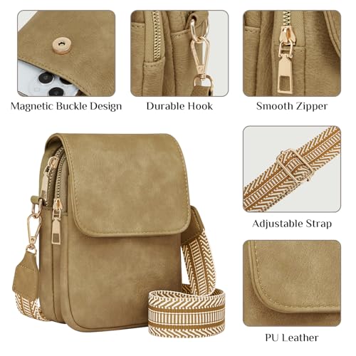 Fashion Small Crossbody Bags for Women Trendy Designer Cell Phone Purses | Adjustable Straps,with Card Holder,Detachable Wristlet Strap,small Cross Body Bag for Woman,Mini Bags,Travel Purse,Work,Gym - color: Huashan Apricot
