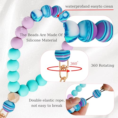 Silicone Beaded Phone Wrist Strap for Women, Elastic Wristlet - color: Lavender