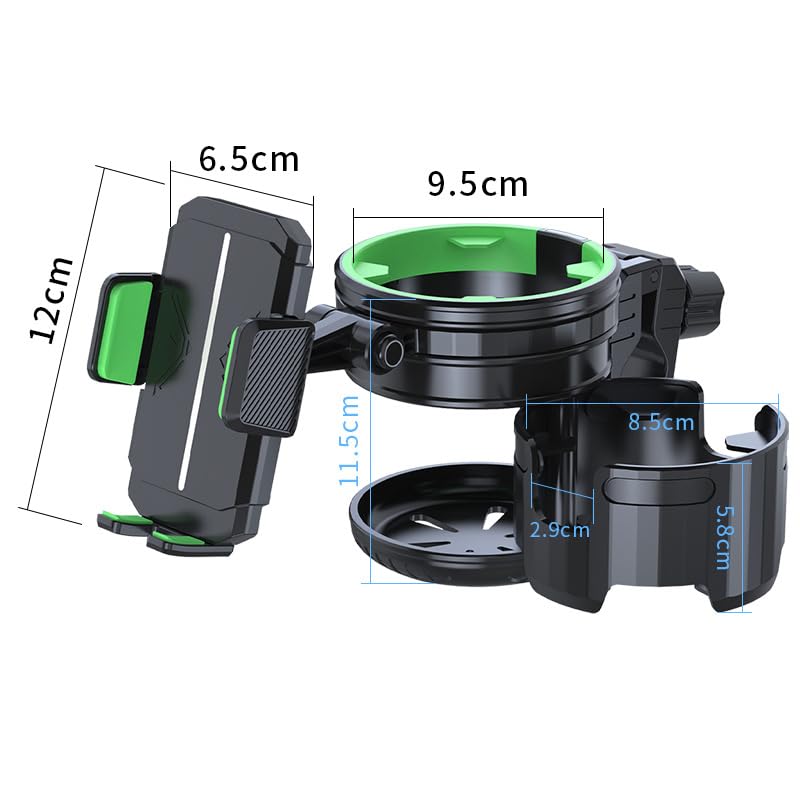 3-in-1 Stroller Cup Phone Holder Attachment, Cup Holder with Phone Mount for Walker, Wheelchair, Stroller, Universal Double Cup Holder Fits Most Donna, Uppababy, Bugaboo, Anti-Slip & Easy Install