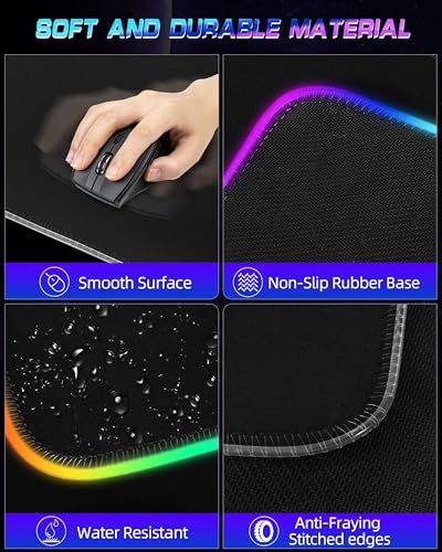 Wireless Charging RGB Gaming Mouse Pad 10W, 31.5"x11.8" Large Desk Mat, 9 Light Modes, Non-Slip Rubber Base, Waterproof Computer Keyboard Mat for Gaming