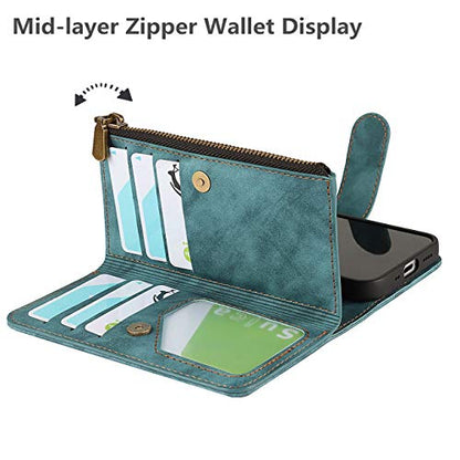 iCoverCase for iPhone 12 Mini Wallet Case with Card Holder and Wrist Strap, PU Leather Kickstand Card Slots Zipper Pocket Magnetic [Detachable] Flip Cover Case 5.4 Inch (Blue) - color: Blue