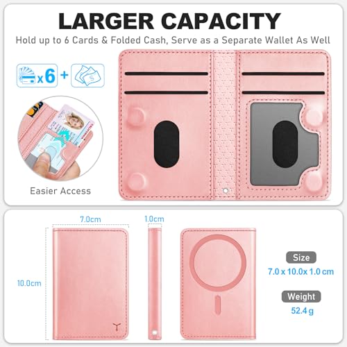TUCCH Magnetic Wallet for Magsafe iPhone, 6 Card Holders, Rose Gold | for iPhone 17/17e/16/15/14/13/12 Pro/Pro Max/Plus, RFID Blocking, Clear ID Window, PU Leather - color: Rose Gold