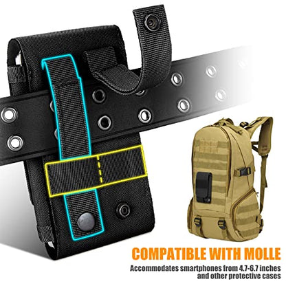 Tactical Molle Phone Case, Heavy Duty Loop Belt Holster Pouch with Flag Patch for iPhone 17 Pro Max/16 Pro Max/16 Plus/16 Pro/16/15 Pro Max/14 Pro Max/13 Pro Max, for Galaxy S24 Ultra - color: Black