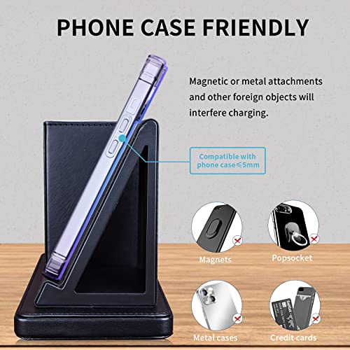 Wireless Charger with Desk Organizer, Wireless Charging Station for iPhone 13/13 Pro Max/13 Pro/12 Series/11/XS Max/XR/X/8Plus/SE 2, Wireless Charging Stand with Leather… (Black) - color: Black