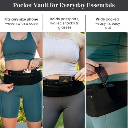 StashBandz Running Belt Money Belt, 3 Large Zippered Pockets, Phone Holder - size: Medium