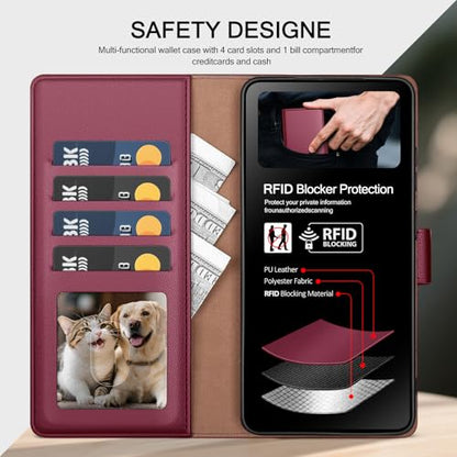 Compatible with Samsung Galaxy S26 Plus Case Wallet with Card Holder [4 Card Slot] Women Men,RFID Blocking PU Leather Phone Case Flip Protector Cover Credit Card Slot Kickstand,Wine Red - color: Wine Red, size: Samsung Galaxy S26 Plus - 6.7"