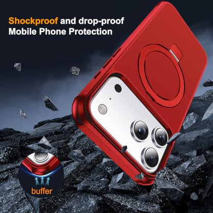 SKYLMW Compatible with iPhone 17 Pro Case with Stand,Red | iPhone 17 Pro Phone Case 6.3",Magnetic Ring Stand,Compatible with MagSafe,Military-Grade Protection,Great Grip Feeling - color: Red, size: Iphone 17 Pro