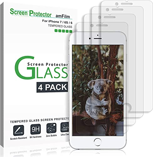 amFilm Glass Screen Protector for iPhone 7, 6S, 6 (4 Pack) Tempered Glass