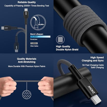 240W USB-C Charge Cable Super Fast Charging 10 FT Long USB C to USB C Cord