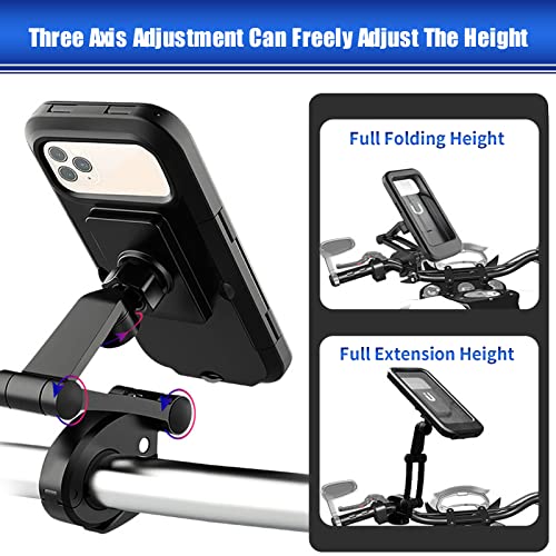 Bike Phone Mount Waterproof.Universal Bike Mobile Phone Holder,Adjustable Motorcycle Phone Mount with Touch Screen/360° Rotation for Motorbike Bicycle Stroller Handlebar Clamp Fits 4-6.8'' Cellphones.
