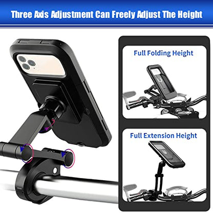Bike Phone Mount Waterproof.Universal Bike Mobile Phone Holder,Adjustable Motorcycle Phone Mount with Touch Screen/360° Rotation for Motorbike Bicycle Stroller Handlebar Clamp Fits 4-6.8'' Cellphones.