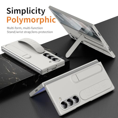 for Samsung Galaxy Z Fold 6 Protect Case with Wristband Stand,Bulit-in Screen & Lens Protection Shockproof Full Body Drop Fall Protection.(White) - color: White