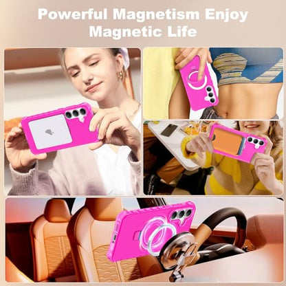 Compatible with Samsung Galaxy S24/S25 Case 6.2'' Cute Wavy Frame with Magnetic Stand [Compatible with Mag-Safe] Military-Grade Translucent Phone Case for Women Girls, Hot Pink - color: Hot Pink, size: Samsung Galaxy S24 /Samsung Galaxy S25