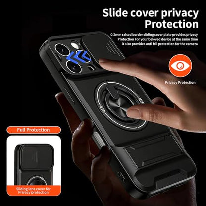 Dssairo for iPhone 16 Pro case with 360°Rotation Magnetic Ring Compatible with MagSafe Slide Camera Cover Foldable Stand Military-Grade Shockproof Protective case (Black, iPhone 16 Pro) - color: Black, size: iPhone 16 Pro