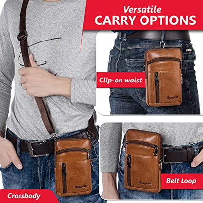 Small Leather Cell Phone Purse Crossbody Bag Belt Pouch for Men - color: Brown-b