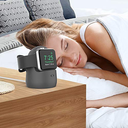 AhaStyle iWatch Stand Silicone Charging Dock Holder Accessories for Apple Watch Series 8/Ultra/SE2/7/6/SE/5/4/3/2/1(49/45/44/42/41/40/38mm), Supports Nightstand Mode【Adapters NOT Included】(Dark Gray) - color: Dark Gray