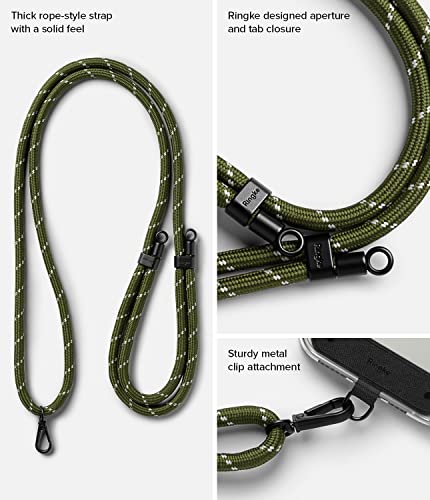 Ringke Holder Link Black, Adjustable Crossbody Strap with Cell Phone Tether Tab, Universal Multifunctional Lanyard Patch - color: Khaki & White