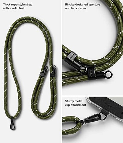 Ringke Holder Link Black, Adjustable Crossbody Strap with Cell Phone Tether Tab, Universal Multifunctional Lanyard Patch - color: Khaki & White